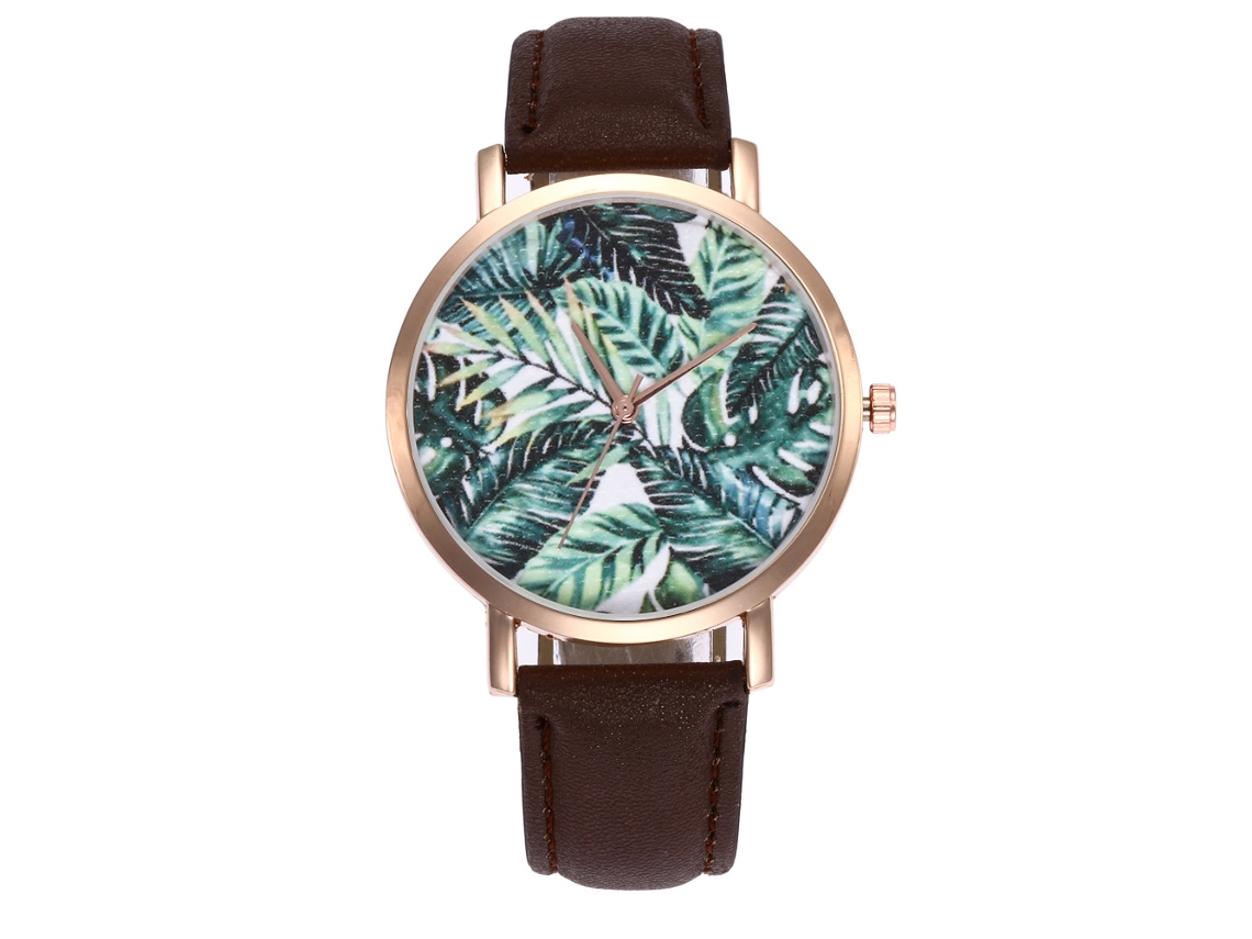 Relógio de quartzo moderno com pulseira de couro, novo estilo para mulheres e meninas (marrom)