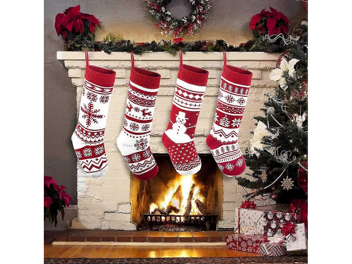 Meias De Natal Grandes De 18 Em Tricô Rústico E Grosso, Presente Decorativo Clássico, Conjunto De 4 Olysi Shop