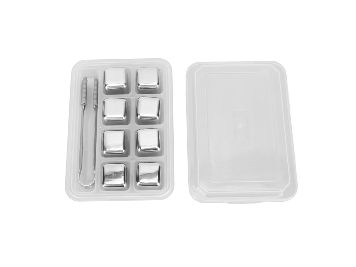 8pcs Cubos de Gelo de Aço Inoxidável Reutilizáveis com Pinça e Caixa para Drinks Whiskey | S/MARCA