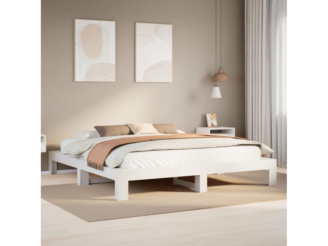 Vidaxl Cama Sem Colchão 180x200 Cm Madeira De Pinho Maciça Branco