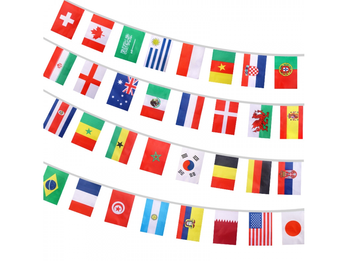 Bandeiras Da Copa Do Mundo 2022 - Bandeirolas Com As 32 Principais Seleções Decoração Para A De Futebol 9,75 Metros (32 Unidades) 14 X 21 Cm