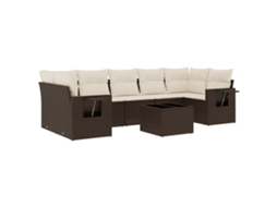 Conjunto de 8 Sofás de Jardim com Almofadões Vime Pe Castanho MAISON EXCLUSIVE (8 pcs)