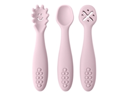 Conjunto De Talheres De Silicone Para Bebê (roxo Claro) Com 3 Peças, Incluindo Colher E Garfo Macios.