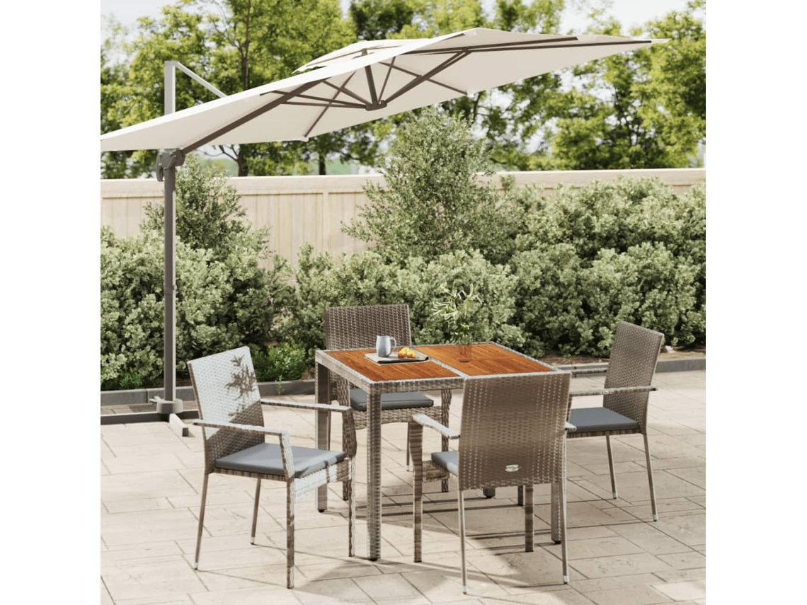 Vidaxl 5 Pcs Conjunto De Jantar P/ Jardim C/ Almofadões Vime Pe Cinza