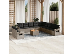 Vidaxl 12 Pcs Conjunto De Sofás Jardim C/ Almofadões Vime Pe Cinzento