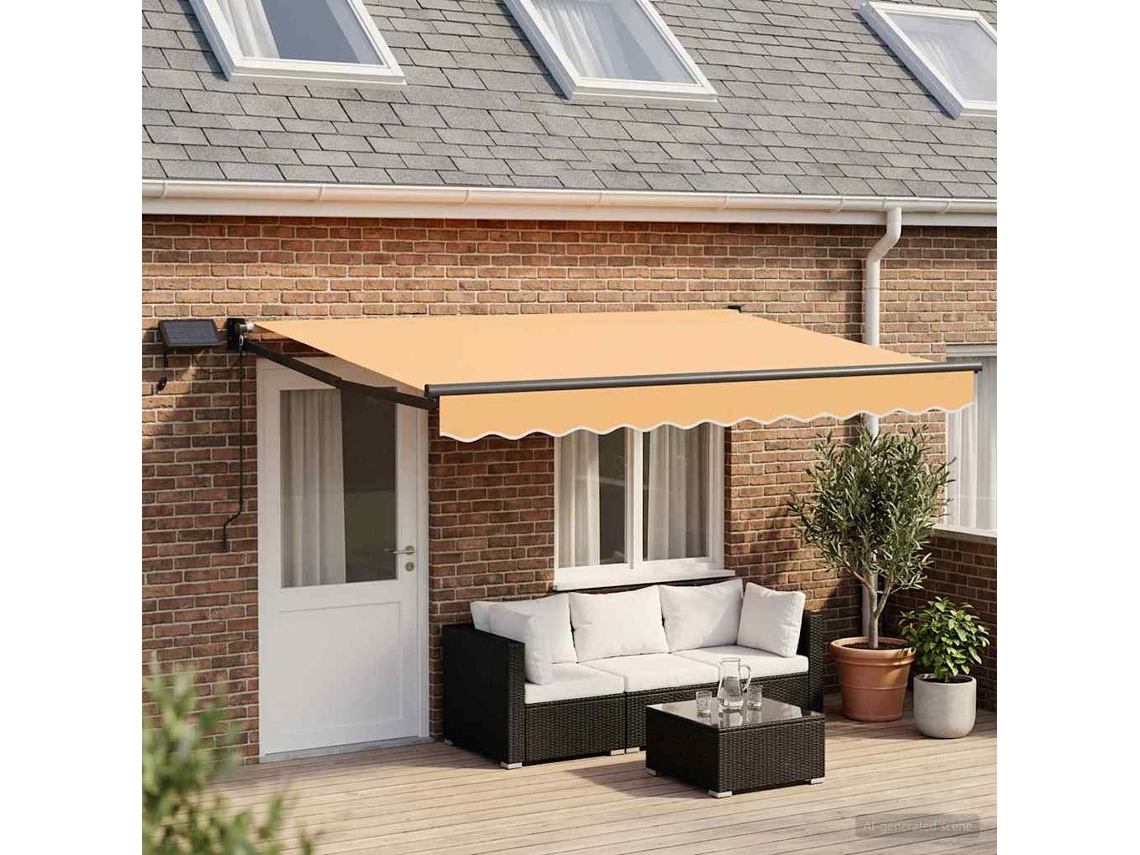 Vidaxl Toldo Retrátil Manual Com Leds Areia 100% Poliéster E Alumínio