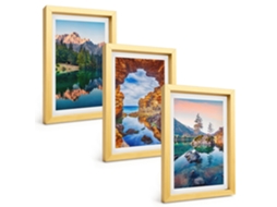 Conjunto De Pinturaslagos De Montanha, Reflexos, Rochas Moldura Dourada Quadros Para A Sala De Estar Espelharte (3 Peças 20x30 Cm)