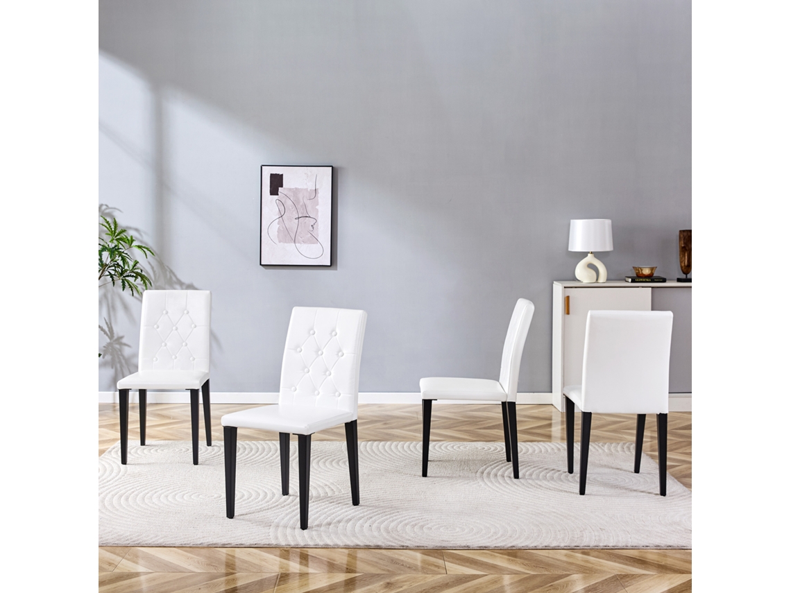 Conjunto 4 Cadeiras Jantar Preto Branco Pés Preto