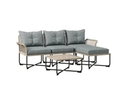 Conjunto Vime 4 Peças ZENCORE SERVICES 2 sofás 2 lugares, sofá canto e mesa com 6 almofadas (cinza)