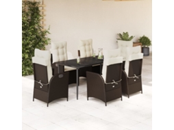 Vidaxl 7 Pcs Conjunto Jantar P/ Jardim C/ Almofadões Vime Pe Castanho