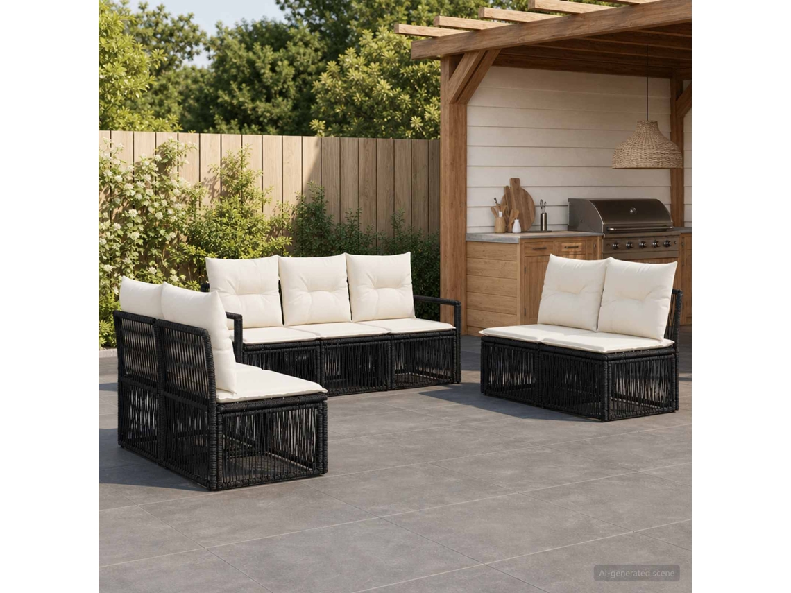 Vidaxl Conjunto De Sofá De Jardim 7 Unid. Preto Vime Pe