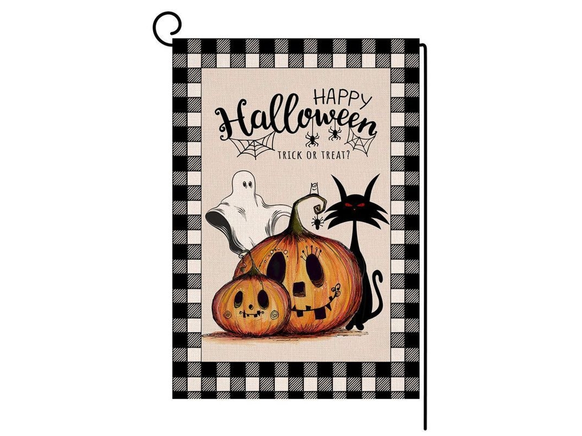 Bandeira Nova Line, Jardim, Decorativa, Halloween, Abóbora, Gato, Fantasma, Vertical