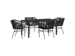 Conjunto 5 De Jantar De Jardim Com Vidaxl E Almofadas Em Rattan Polipropileno Preto