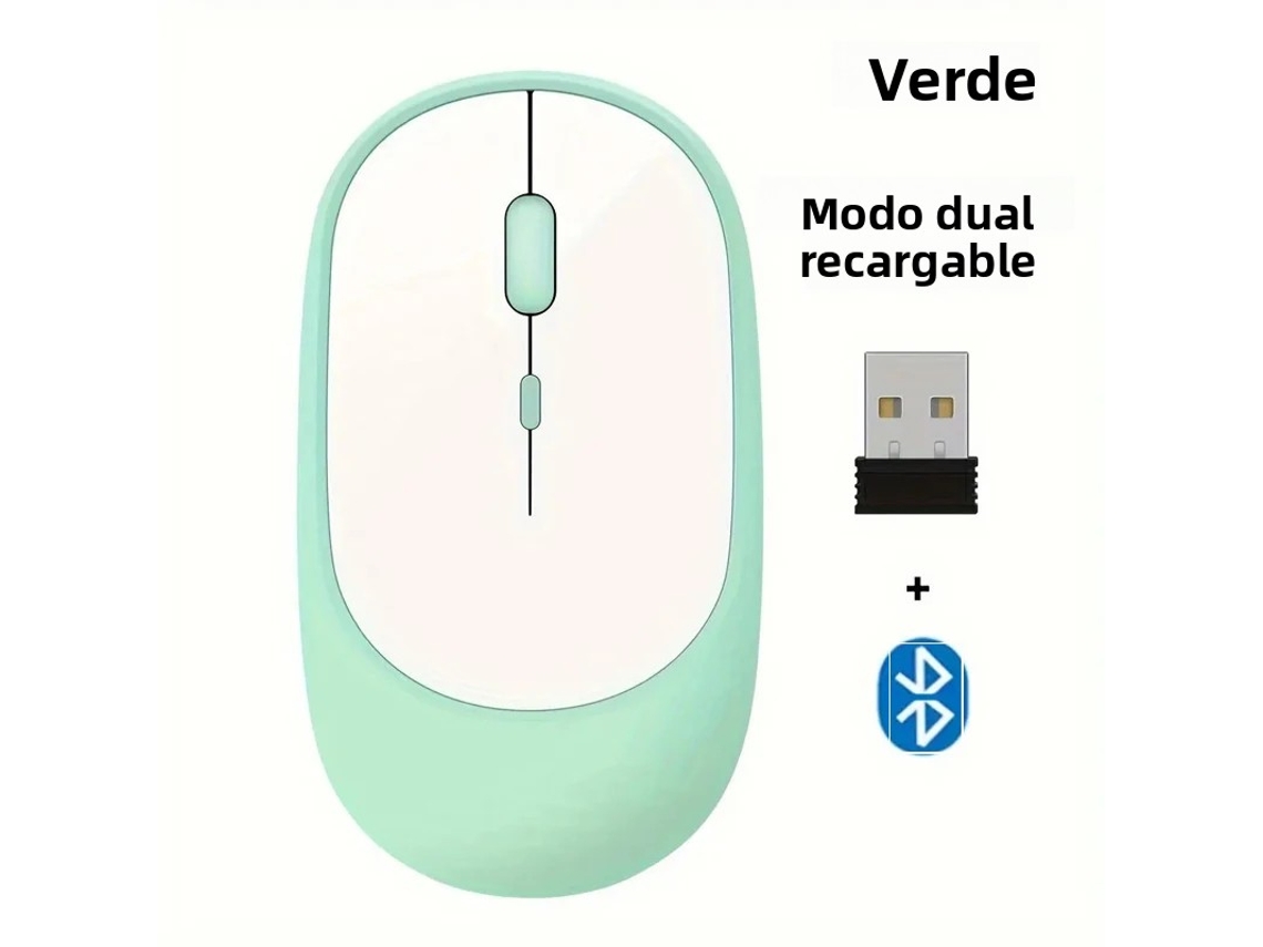 Mouse Sem Fio Recarregável (verde), Bluetooth De Modo Duplo, Compatível Com Usb 2.4g