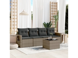 Vidaxl 5 Pcs Conjunto Sofás De Jardim C/ Almofadões Vime Pe Cinzento
