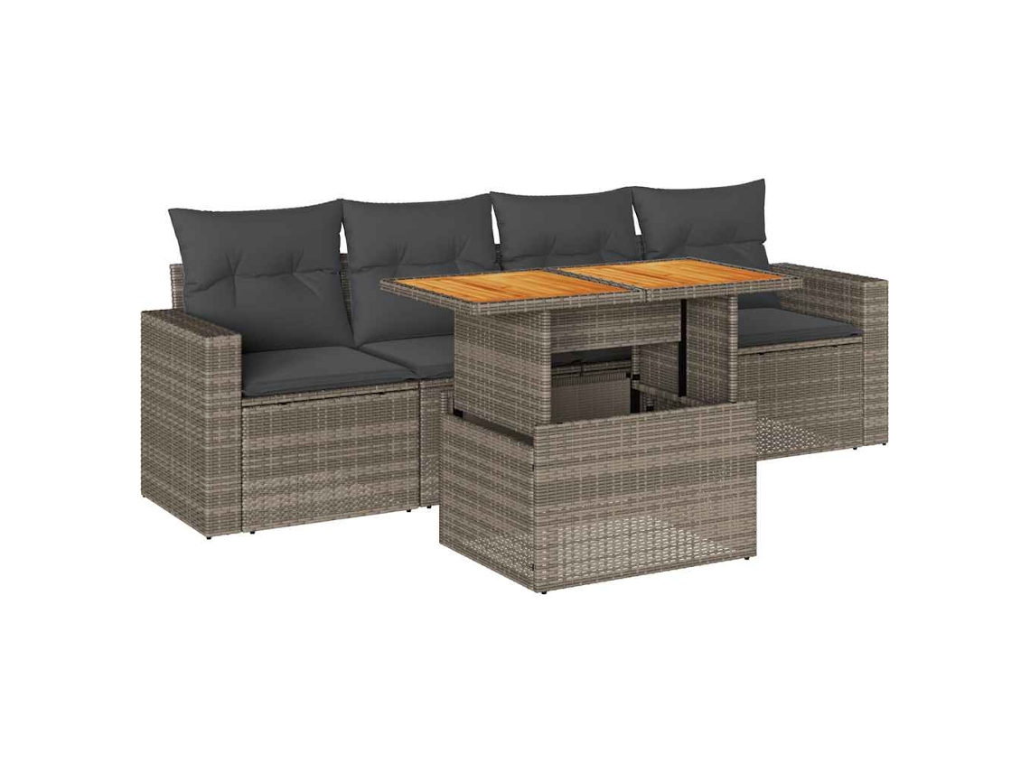 Conjunto de 5 Sofás de Jardim com Almofadões Vime Pe Cinzento MAISON EXCLUSIVE (5 pcs)