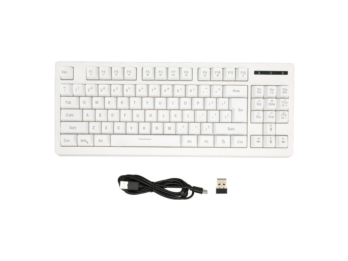 Aetheria teclado Sem Fio 2.4g 87 Teclas Rgb Backlight Bateria 1800mah para Escritório Win 7 Win 8 Branco