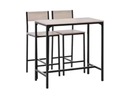 Conjunto de Mesa de Bar com 2 Bancos, Madeira e Preto
