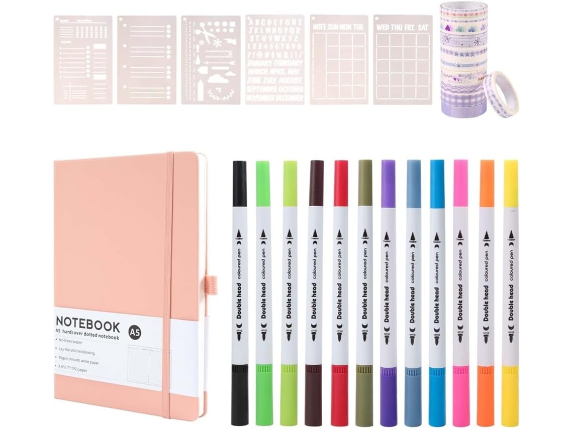 Kit de Caderno de Bolinhas, Tamanho A5, Capa Dura, Páginas Numeradas, Bolinhas para Iniciantes, Rosa SFUSHOS