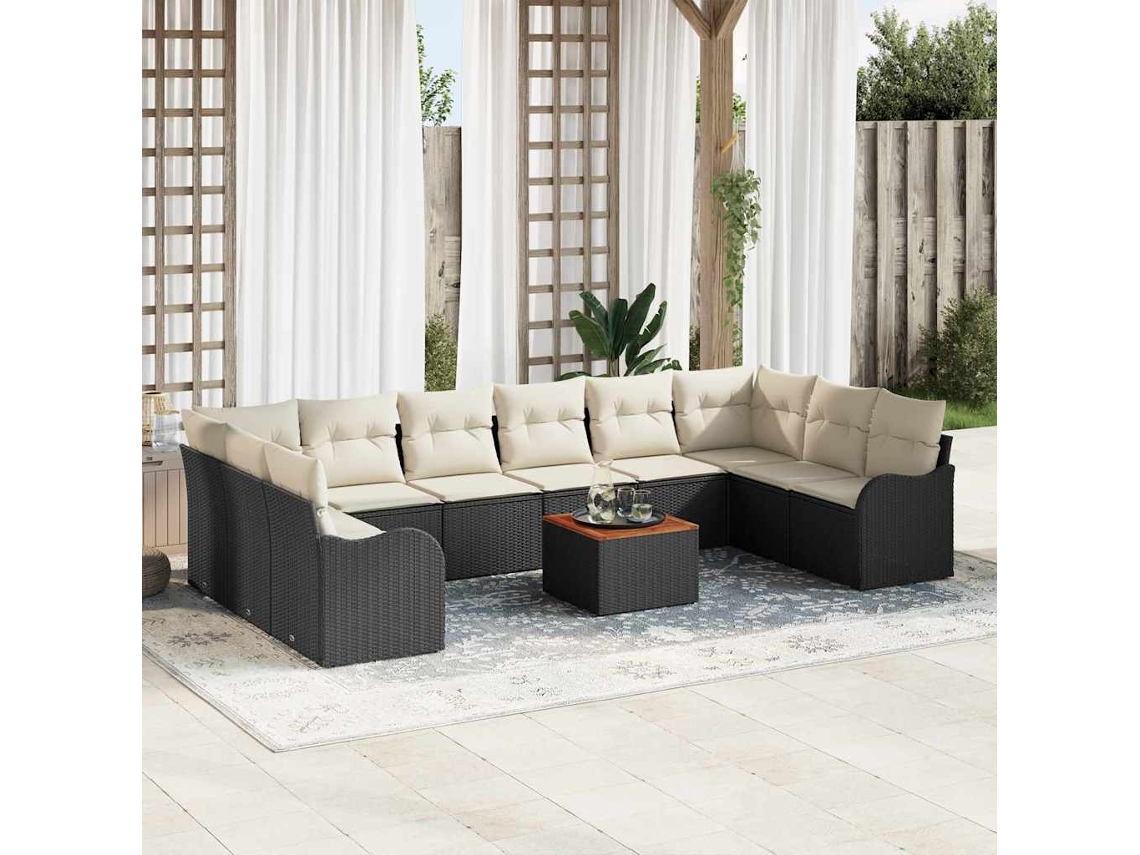 Vidaxl Conjunto De Sofá De Jardim 11 Unid. Preto E Creme Vime Pe