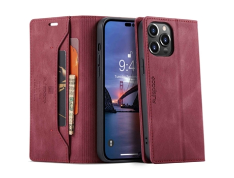 Capa Quedas Bloqueio Rfid Para Iphone 14 Pro Autspace Pele Sintética Vermelho