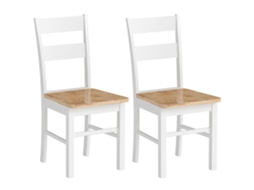 Conjunto De 2 Cadeiras De Cozinha, Madeira De Borracha, Encosto Curvado, Branco
