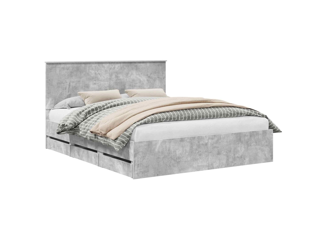 Cama De Casal | Camas Para Quarto | Estrutura Da Cama Cinzento 160 X 200 Cm Madeira De Engenharia