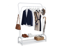 Relaxdays Cabideiro Duplo, Hxbxt: 146 X 110 X 33 Cm, 2 Prateleiras 2 Varões, 8 Ganchos, Branco