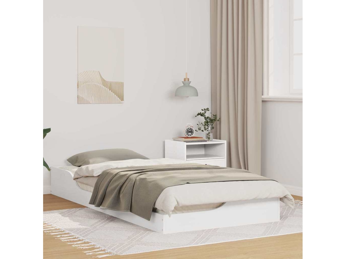 Vidaxl Estrutura da Cama Branco 90 X 200 Cm Madeira de Pinheiro Sólida