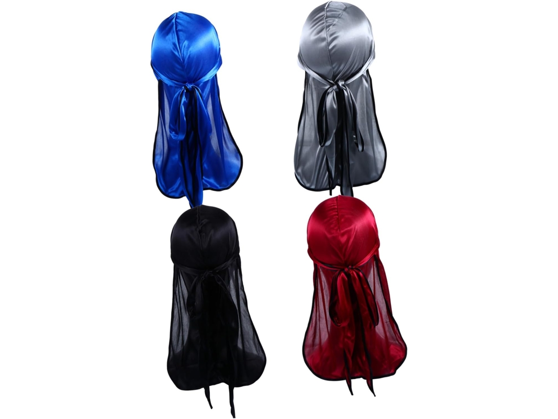 De 4 Durags De Cetim Sedoso Com Cauda Longa, Chapéus De Pirata Elásticos Multicoloridos