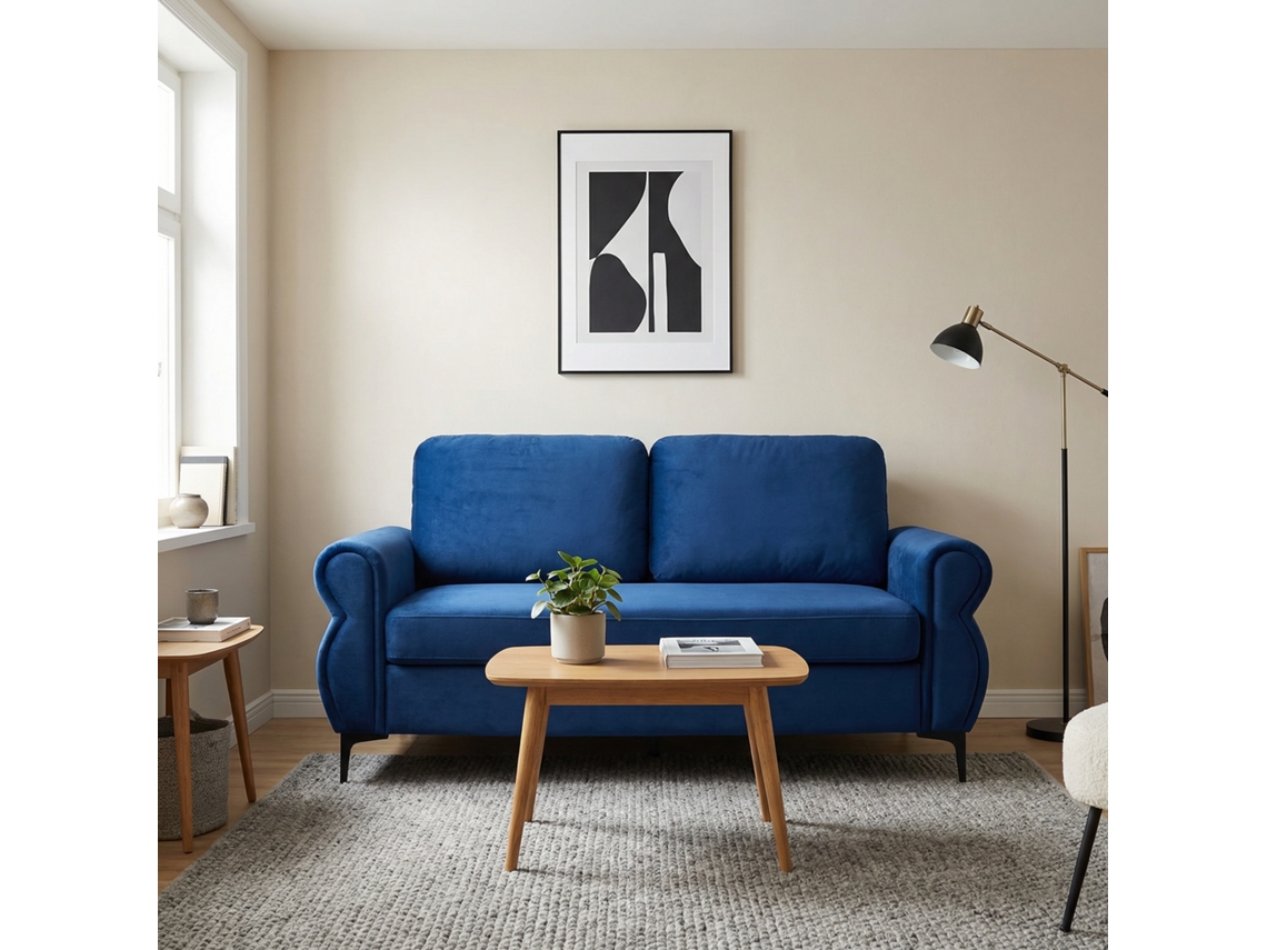 Sofá De Sala De Estar De 2 Lugares - Compacto, Resistente E Funcional - Azul