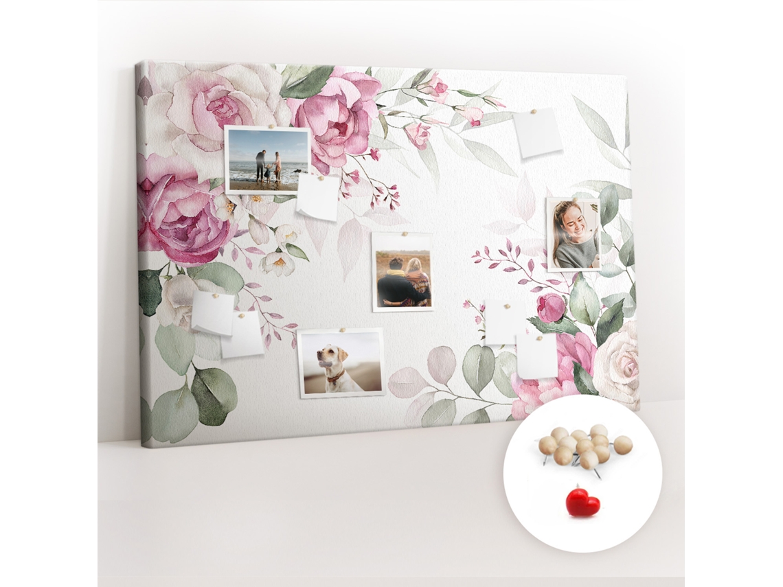 Quadro De Cortiça Com Impressão Moldura Floral Para O Quarto Das Crianças Espelharte (120x80 Cm)