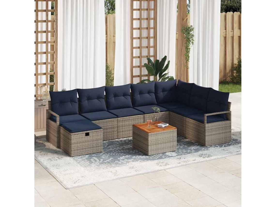 Vidaxl Conjunto De Sofá De Jardim Com Almofada 9 Pcs Cinzeto Vime Pe