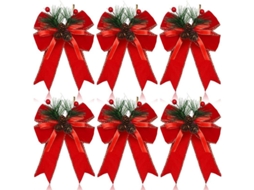 6 Laços De Fita De Xadrez Buffalo Com Pinha Para Festas De Natal