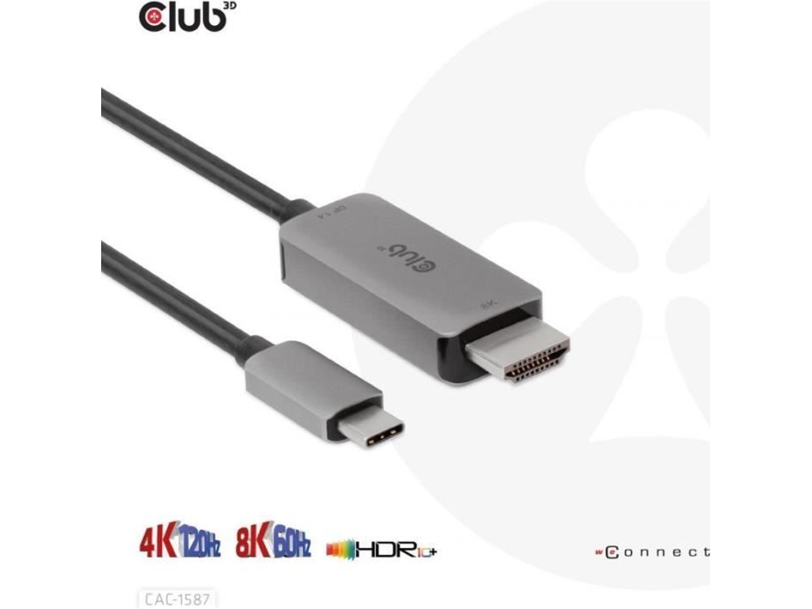 Club3D CLUB 3D Cabo Adaptador Usb-C Masculino para Hdmi Masculino 3,0M Ativo Suporte para 4K 120 Hz Suporte para 8K