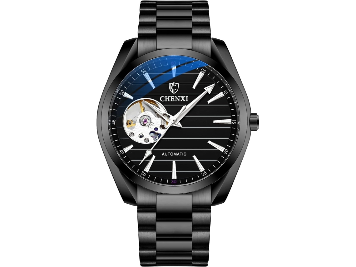 Lurelia Relógio Mecânico Masculino, Automático, Luminoso, Aço Inoxidável, Abs, Preto