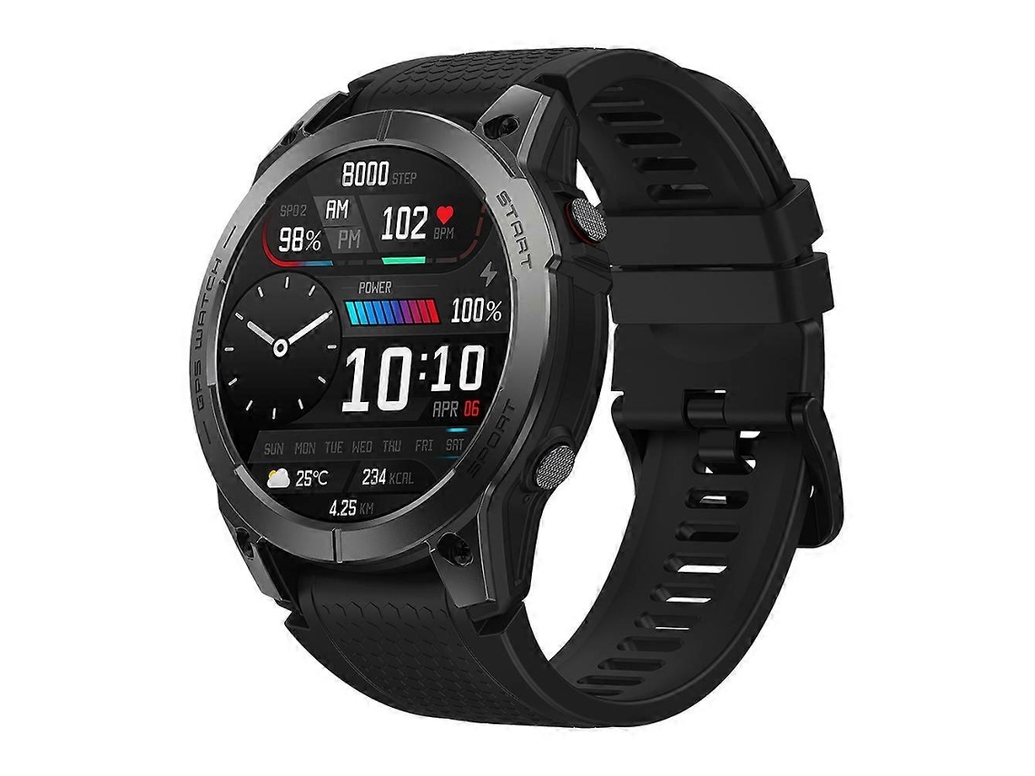 Smartwatch Zeblaze Stratos 3 com tela AMOLED de 1,43 polegadas, resistência à água IP68 e suporte para chamadas Bluetooth e GPS.