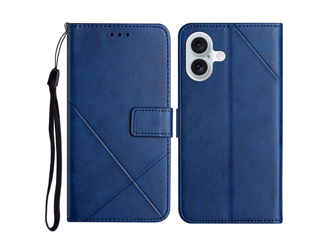 Capa Em Couro Pu, Azul, Para Apple Iphone 16plus