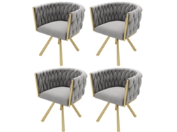Conjunto De 4 Cadeiras Giratórias De Veludo Com Braços - Pernas De Metal Dourado - Cinzento