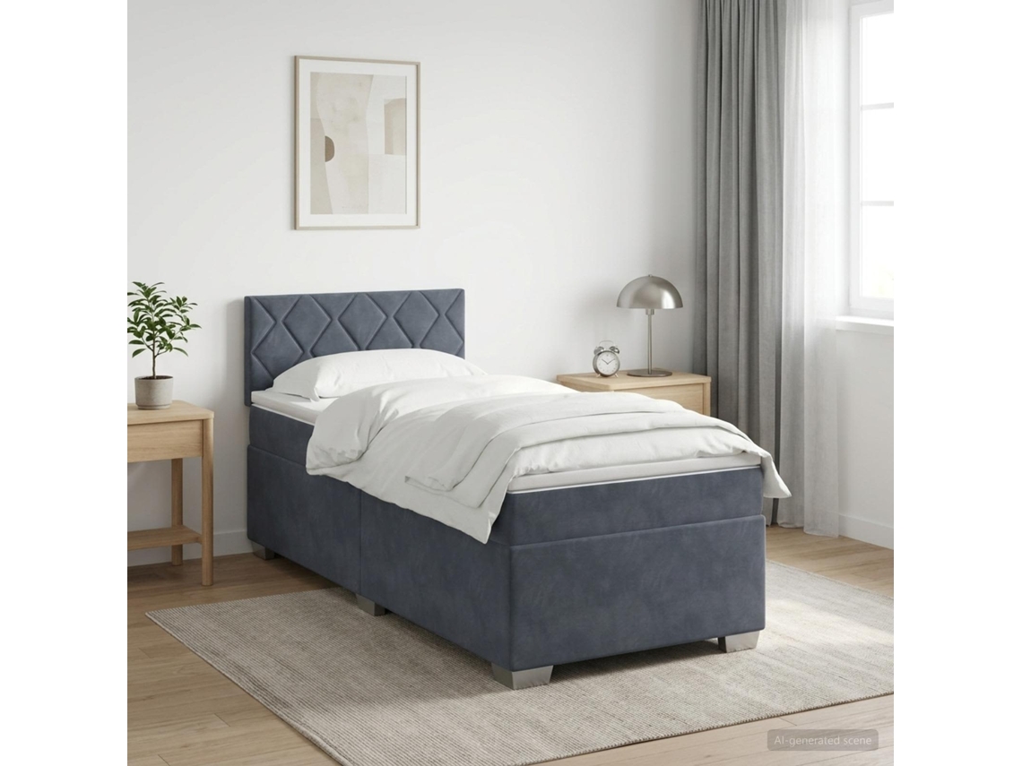 Vidaxl Cama Box Spring Com Colchão E Led Cinzento-escuro 90 X 190 Cm
