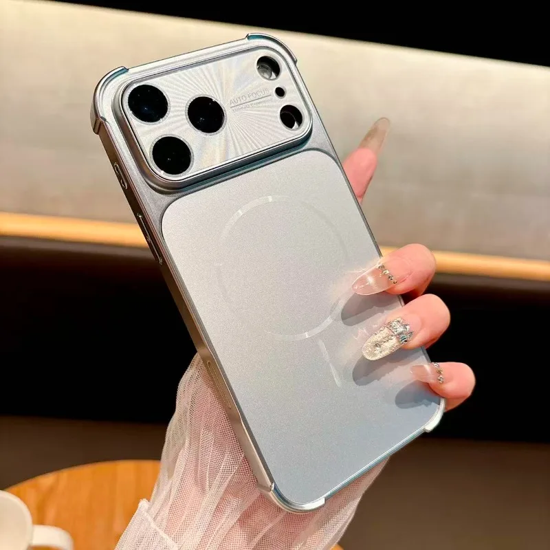 Capa Para Celular Com Carregamento Sem Fio (silver 17pro), Resistente A Impactos E Com Vidro Fosco.