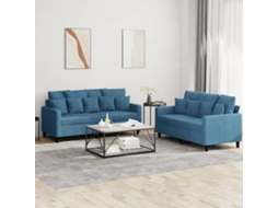Vidaxl 2 Pcs Conjunto De Sofás Com Almofadões Veludo Azul