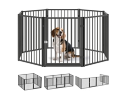 Parque para Cães com 8 Painéis 60x76 Cm Parque para Cães Pequenos e Médios de Aço para Interior e Exterior Preto Ge