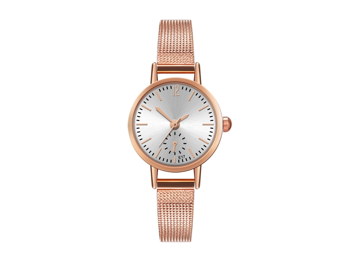 Relógio de Pulso Casual Simples com Pulseira de Malha Relógio de Quartzo Branco E17 w
