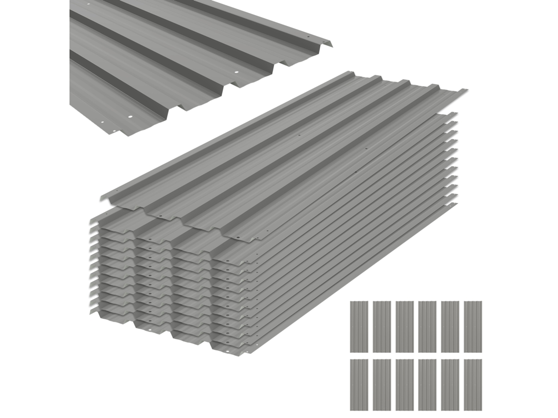 Lote de 12 painéis de aço galvanizado, resistentes às intempéries, 129x45cm cada BTFORUS