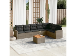 Vidaxl 8 Pcs Conjunto Sofás De Jardim C/ Almofadões Vime Pe Cinzento