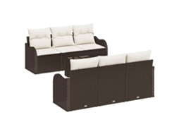 Maison Exclusive - Conjunto De Sofá De Jardim Com Almofada 7 Pcs Marrom E Creme