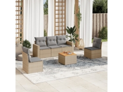 Jogo 6 Peças Sofás Jardim C/ Almofadões Vime Pe Bege Misturado Dkd Home Decor