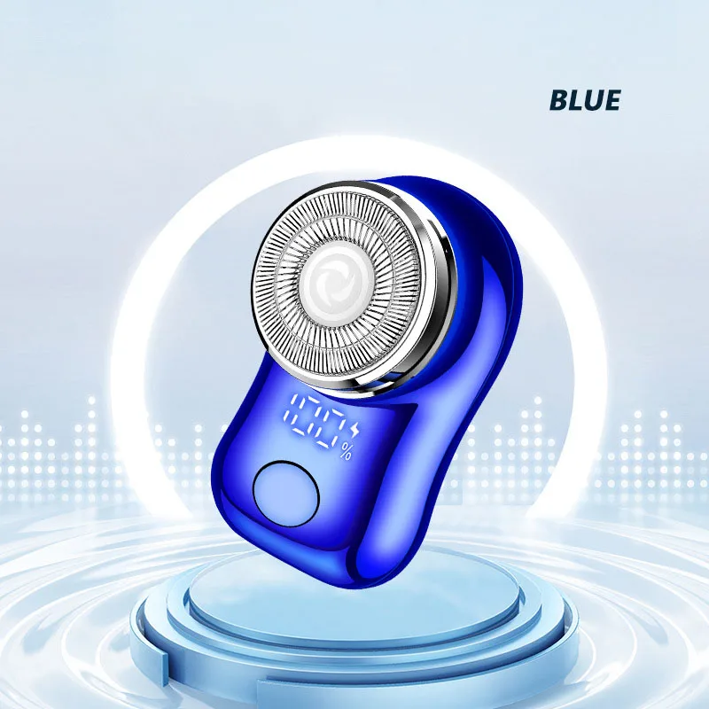 (azul) Mini Barbeador Elétrico, Recarregável Tipo C, Com Visor Digital