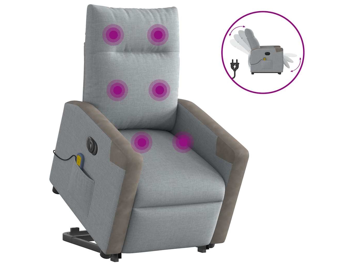 Vidaxl Poltrona Elétrica Reclinável Massagens Tecido Cinzento-claro